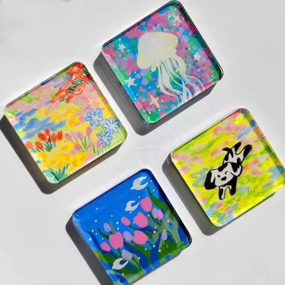 5pcs Round Refrigerator Sticker High Transparency Acrylic Photo Magnet  Home Decoration