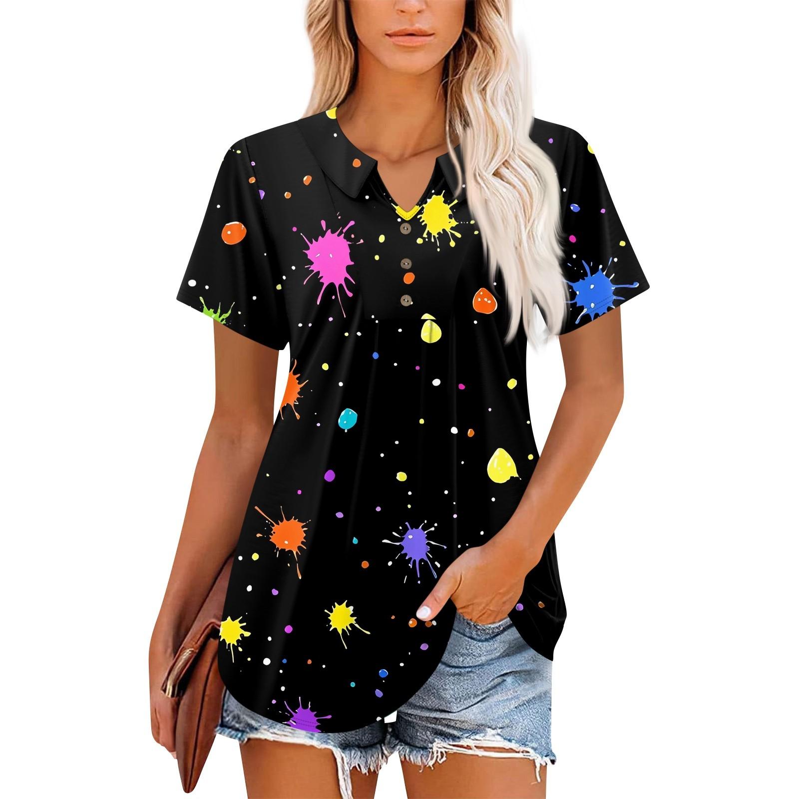 

Женские топы с коротким рукавом и V-образным вырезом, летние деловые повседневные рабочие футболки XXL чёрный