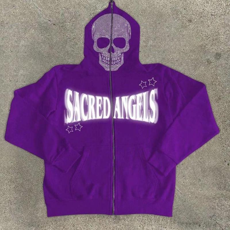 

Европейский и американский осенне-зимний скелет, горячий бриллиант, молния, свободный кардиган, толстовка с капюшоном XL фиолетовый