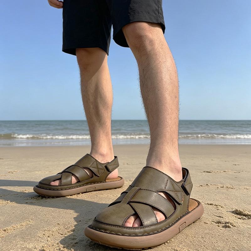 Men's Casual Large Size Lightweight Beach Sandals with Handmade Stitching