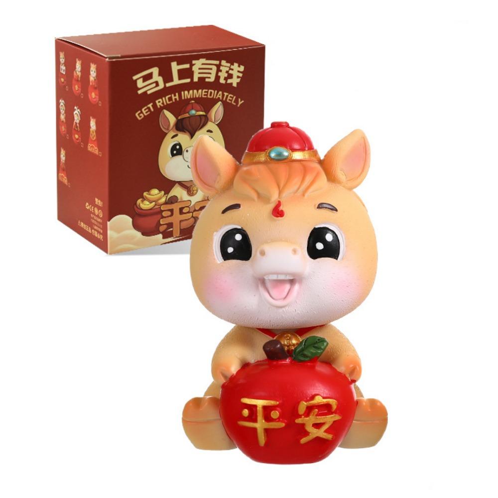 Resin Head-shaking Horse Figurine Cartoon Horse Wealth Lucky Charm Creative Desktop Ornament  Gift