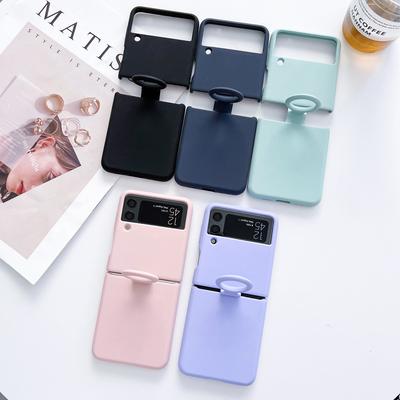 Para Samsung Galaxy Z Flip 4 3 Funda de lujo con hebilla de anillo de silicona líquida lisa plegable a prueba de golpes protección trasera accesorios