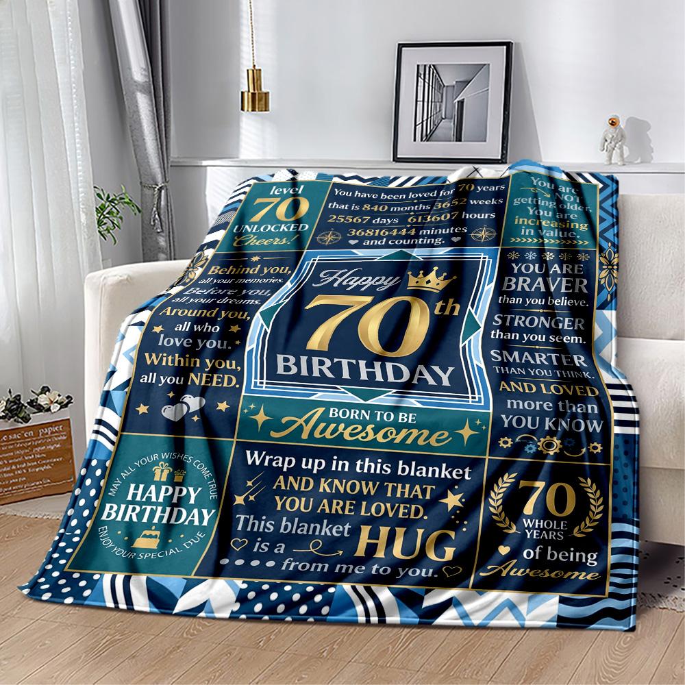 70th Birthday Celebration Blanket Comfortable Suitable for Couch Office Chair Office Four Seasons Universal Playful Design