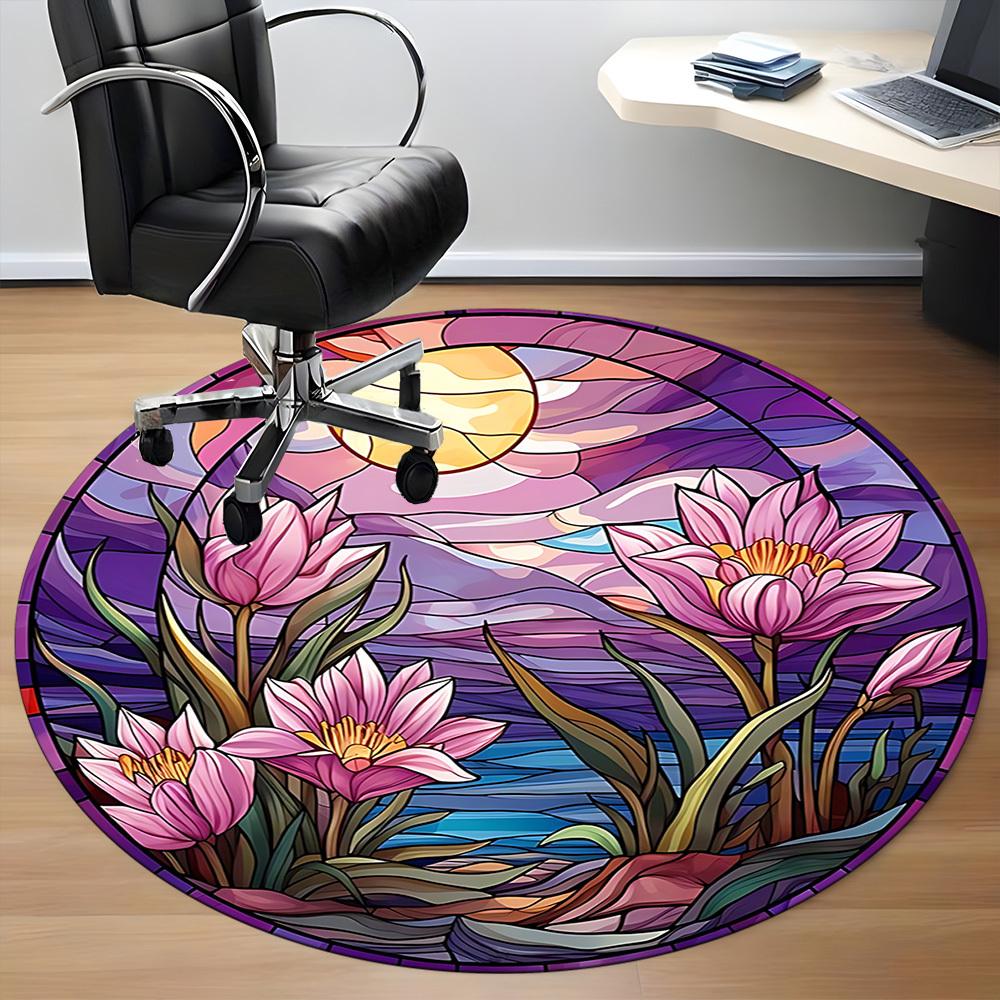 1PC Floral Sunset Office Round Area Rug, Indoor Mat Suitable ForOffice, Under Office Chairs Bedroom Living Room Home Decor, Room Deco f010