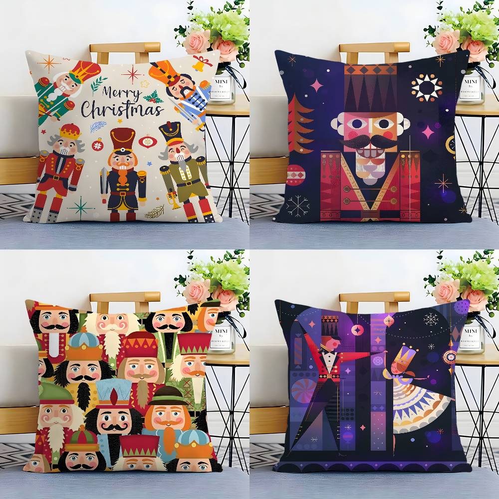 Nutcracker Soldier Christmas Pillow Case Plush Fabric Soft Double Sided Print Home Sofa High Quality Cushion Cover Throw
