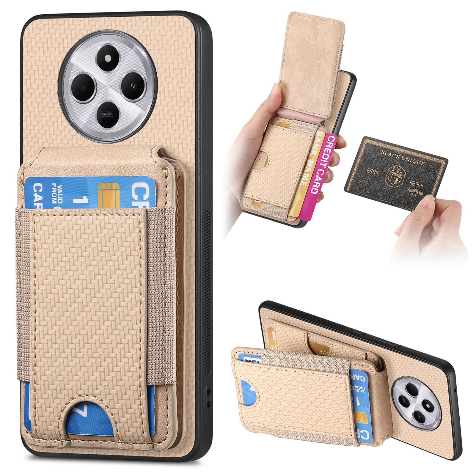 

Чехол с держателем для карт для Xiaomi Redmi 14C 4G/14R 5G/Poco C75 4G Кожа+ПК+ТПУ Подставка Чехол для телефона Khaki