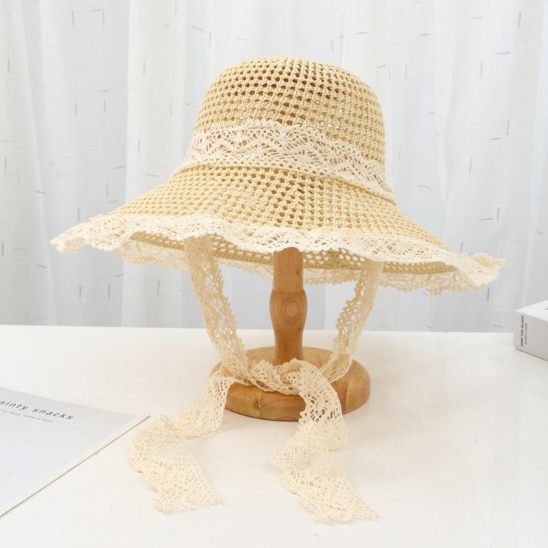 Summer Bow Sun Hat Female, Seaside Beach Vacation Sun Hat Outdoor Big Brim Sun Hat Sweet Straw Hat