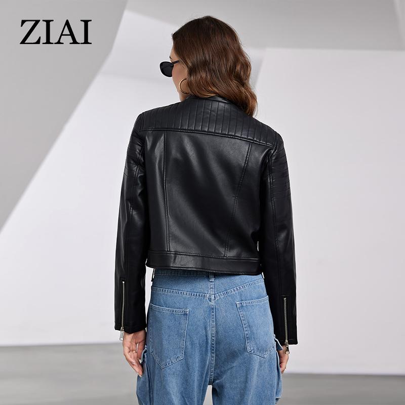 ziai New Spring Autumn Women Short Faux Leather Jacket Casual PU Coat Loose Motorcycle Jackets Fashion Streetwear Oversized Korean Coat ZP-D28