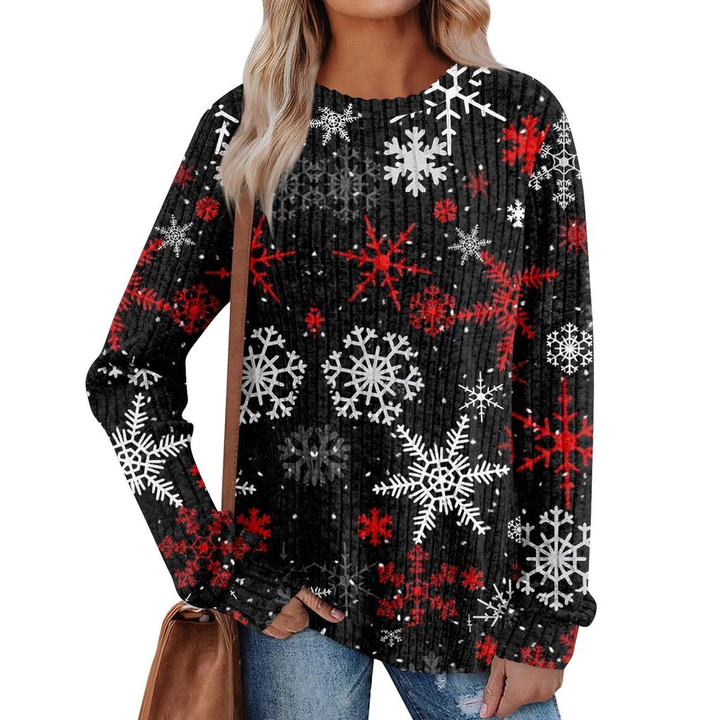 Women's Printed Lightweight Brushed-Cotton Round Neck Top