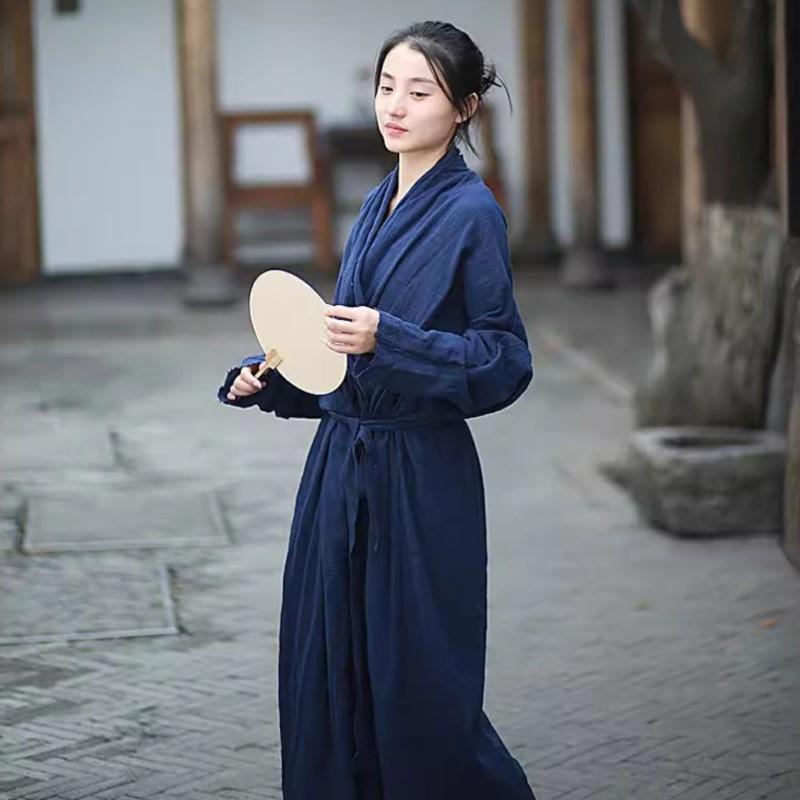 Johnature Dámské jednobarevné šaty s volným dlouhým rukávem v čínském stylu