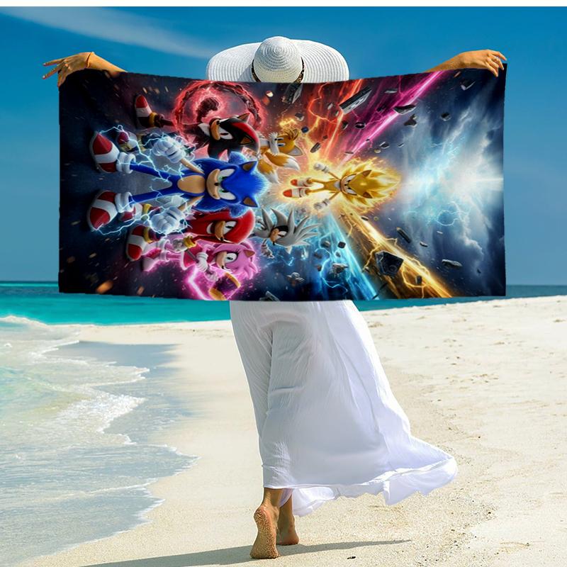 Ultra-Soft Beach Towel with Sonic Theme,Ideal for Pool - Camping, Diving - Perfect Travel Essential, Vibrant Beach Towel.