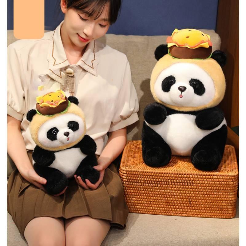 Adorable Panda Plush Toy With Ice Cream And Hamburger Delivery Outfit Perfect For Kids Birthday Gifts
