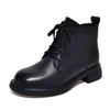 Women's Leather Chelsea Boots,Flat Sole Ankle Martin Boots with Fleece Lining for Winter,British Casual Shoes