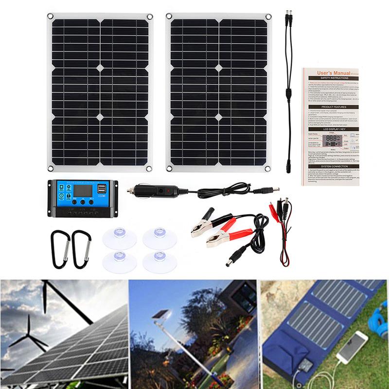 20W Monocrystalline Solar Panel Kit With 20A Solar Controller LCD Display Dual USB Port Emergency Solar Power Generator