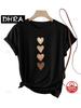 Unisexs Casual Short Sleeve Softtshirt With Four Heart Graphic Print Black White Medium Stretch Round Neck Novelty Tshirt
