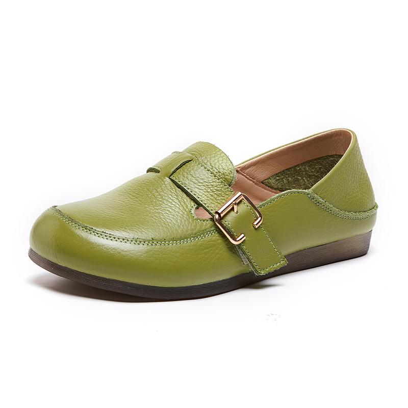 Cowhide Leather Yellow Loafers Woman Handmade Ballet Flats Ladies Mom White Driving Shoes Women Ethnic Inspired Green Moccasins