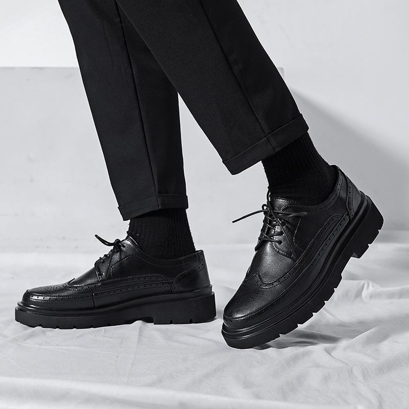 Summer new men's low-top business casual fashion thick-soled lace-up Brock big head leather shoes low-top small leather shoes