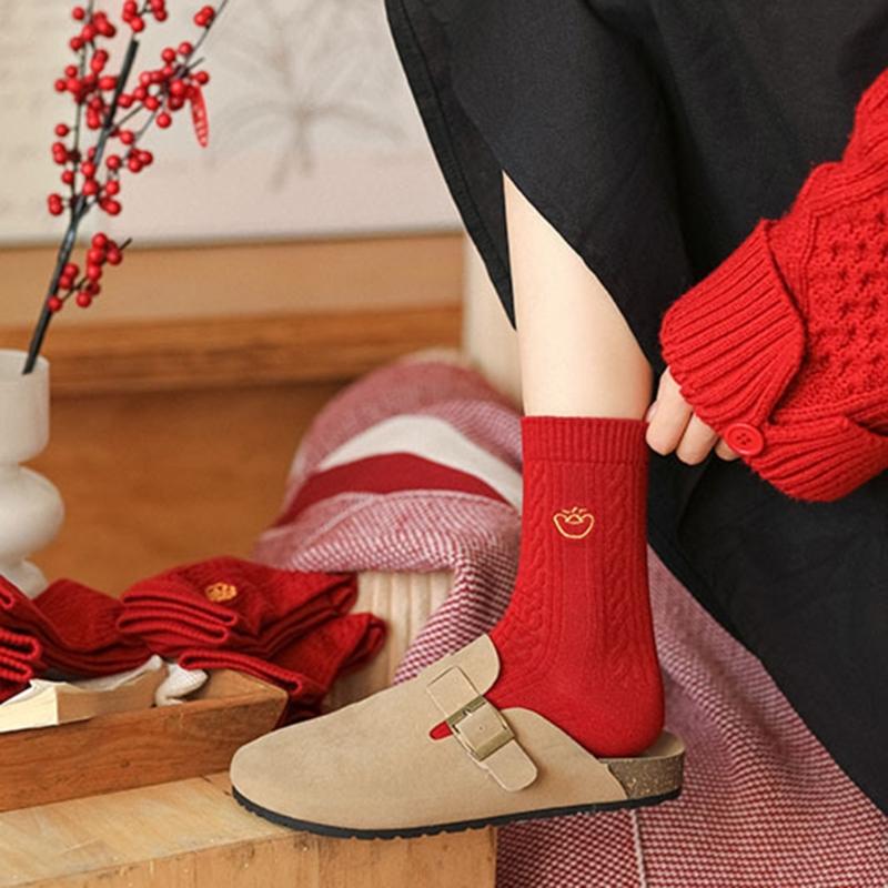 Chinese New Year Ankle Socks Soft Cotton Breathable for Women Girls Wedding New Year Celebration Party Decorations
