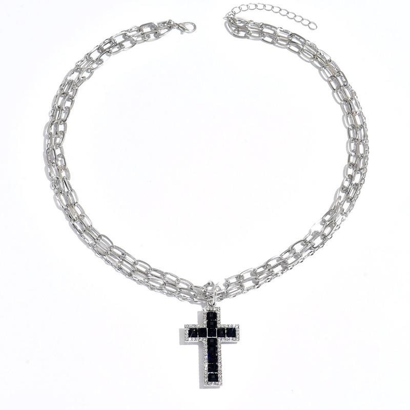 

Темное ожерелье с подвеской в виде креста, личность, панк, бриллиант, многослойная комбинация, цепочка, чокер