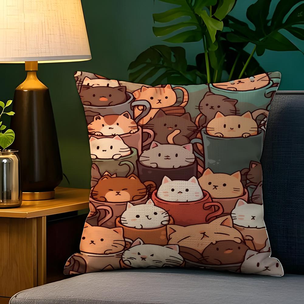 Cute Animal Floral Decorations 1 Pillow Case Natural Linen Pillow Case Double-Sided Decor Sofa Pillowcase Home Decor
