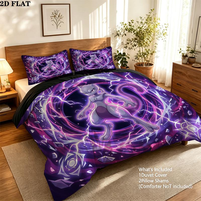 Pokmon Pattern Bedding Quilt Set Quilt Cover Pillowcase Home Birthday Gift(1 * duvet cover + 2 * pillowcase, without core)
