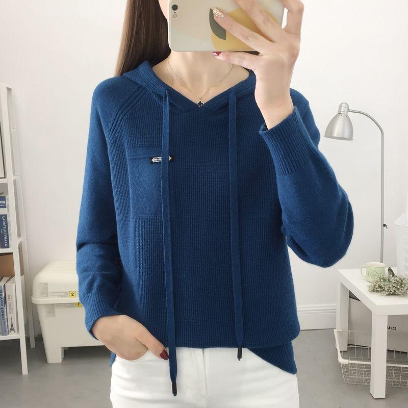 Autumn Winter Women Sweater Long Sleeve Hooded Pullovers Fashion Korean Knit Hoodie Sweaters Casual Warm Bottoming Jumper XS 1898₽