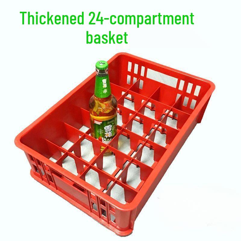 24-Grid Thickened Red Cup & Wine Glass Crate - Durable Plastic Storage for Tableware & Restaurant Glassware