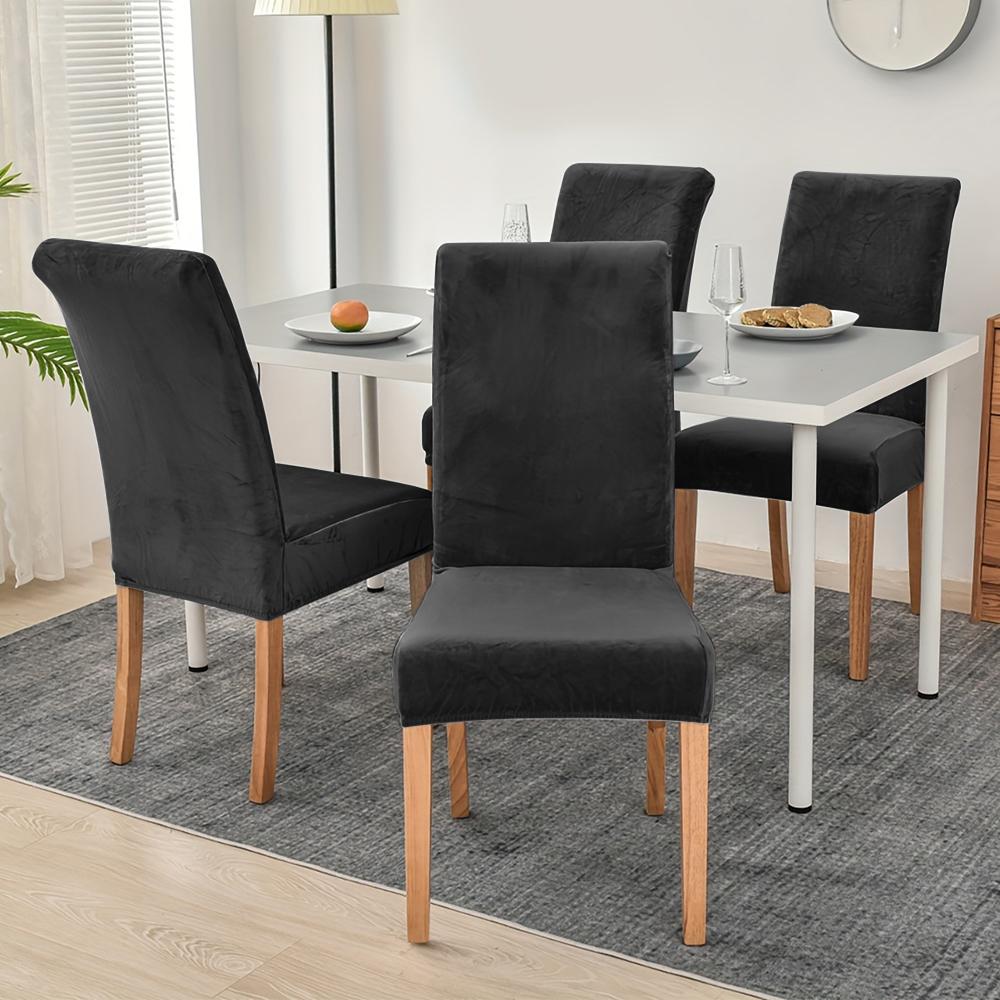 1/4pcs Velvet Chair Covers Dining Room Elastic Soft Seat Cover Solid Color Dustproof Furniture Protector Restaurant Banquet Home