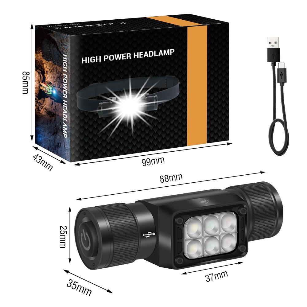 BORUiT HP360 LED Powerful Headlamp Type-C Rechargesble 18650 Headlight Waterproof Camping Fishing Head Torch Emergency Lantern