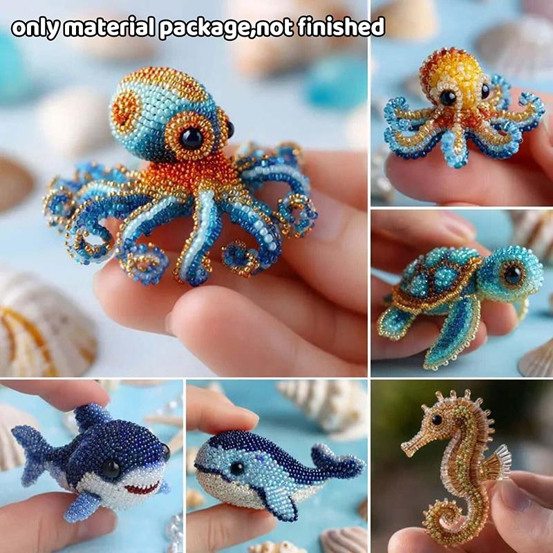 1Set Bead Embroidery Kit Material Package Diy Cute Octopus Turtles Sharks Design Craft Kit For Beginners Creative Handmade Gift