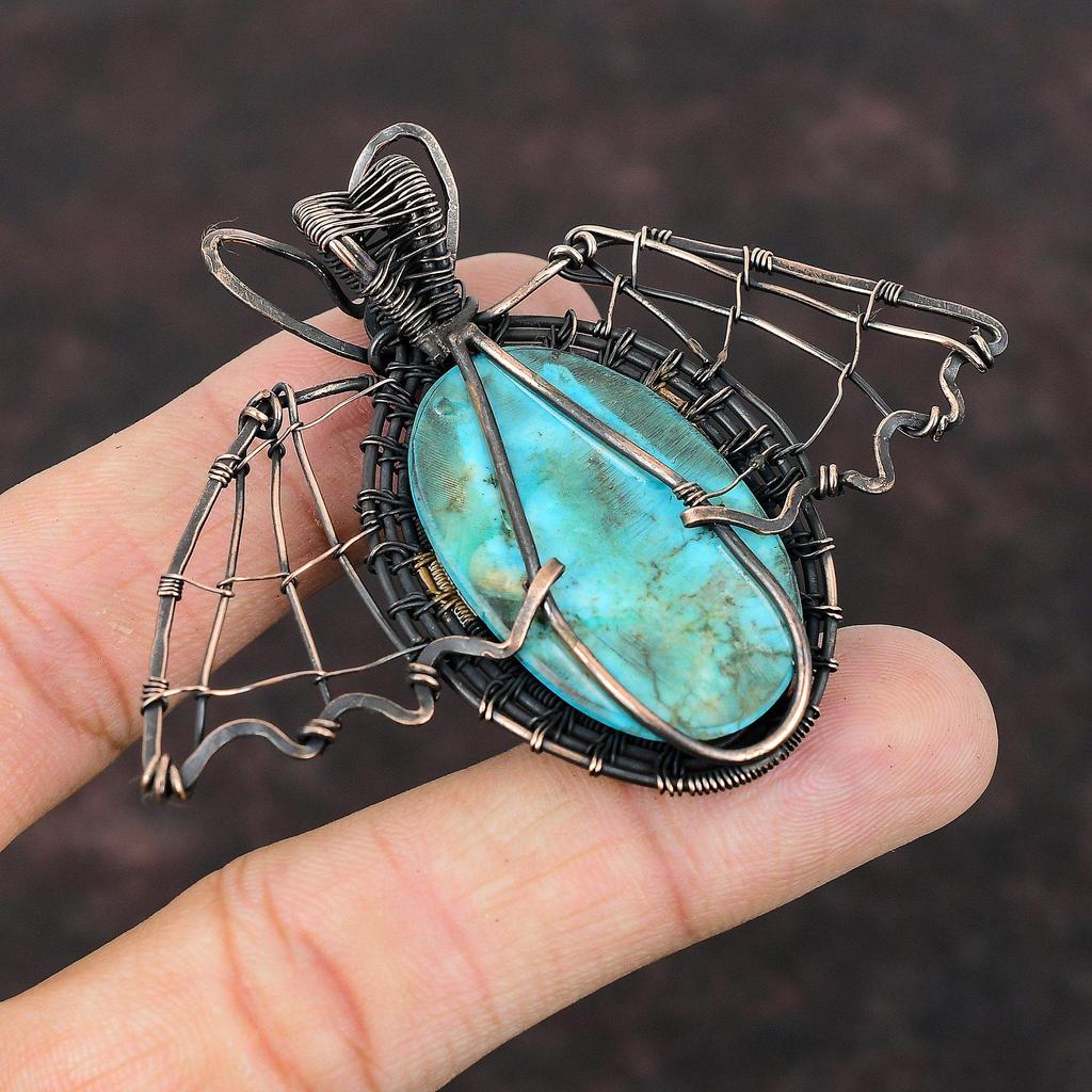 Tibetan Turquoise Copper Pendant Copper Wire Wrapped Gemstone Pendant Butterfly Pendant Antique Copper Jewelry Gift For Him Handmade Pendant