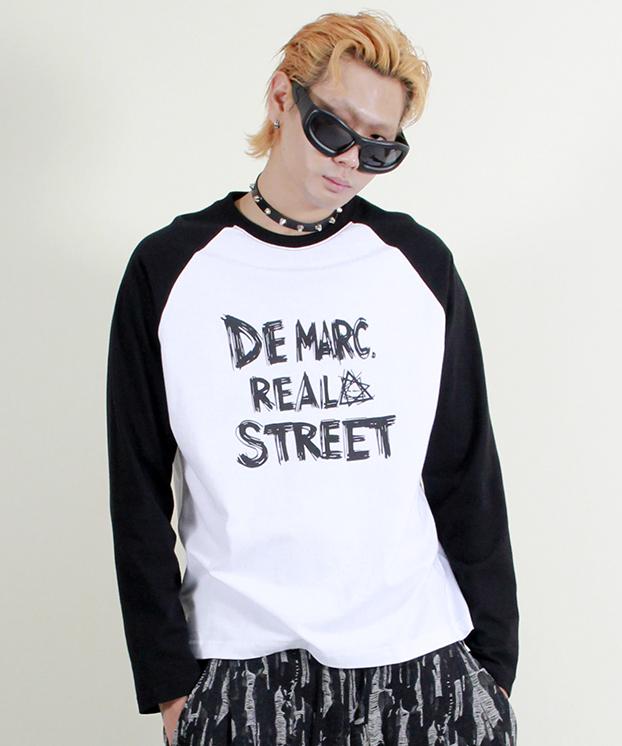 Deumakeu Text Raglan Color Block Long Sleeve T-Shirt Black & White
