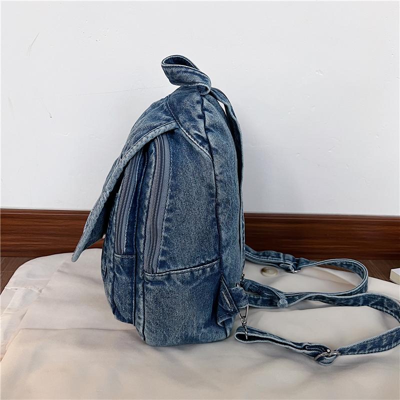 Denim Backpack for Women – Vintage Washed Jeans Style School Bag – Perfect for Casual Wear & Campus Life