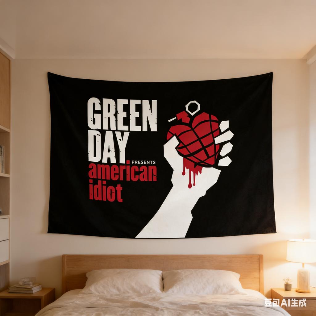 1pc Green Day American Idiot Tapestry Rock Band Album Art Wall Hanging Polyester 2D Print Punk Style Decor for Bedroom Living
