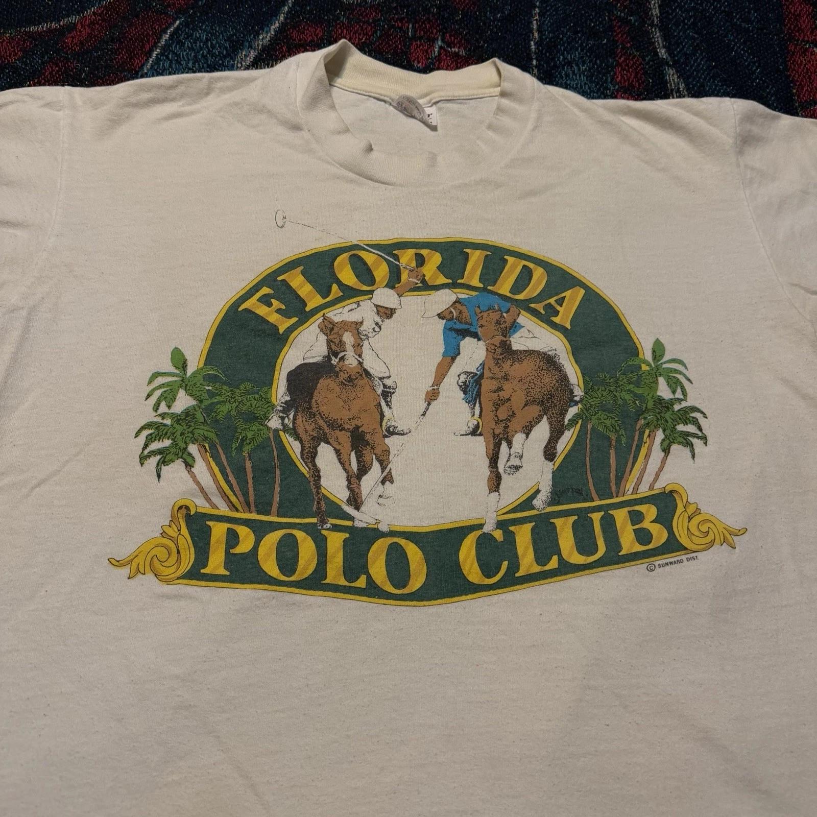 

Vintage 90s Florida Polo Club Horses Shirt White Men s L Stedman Single Stitch 3XL
