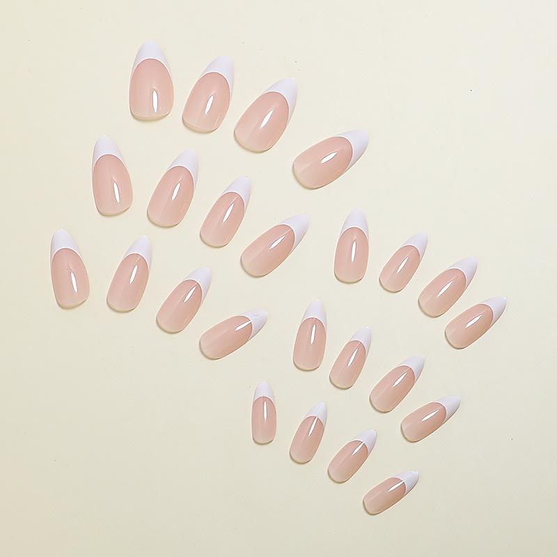 White French Wearing Nails Almond False Nails Simple Nail Art Tips