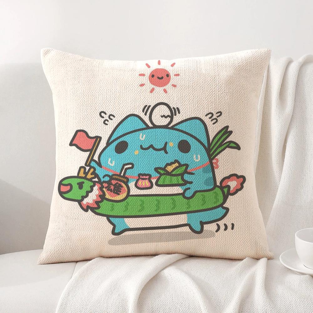 B-Bugcat C-Capoo Cushion Cover Summer Coolness Linen Fabric Double-Sided Printing Pillow Case Sofa Home Decor Gift