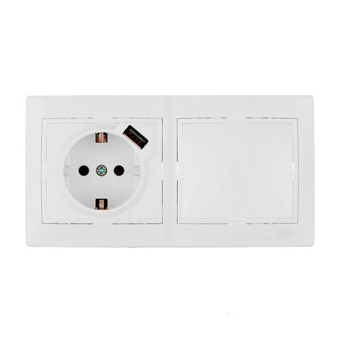 Kit De Commutateur + Base Avec USB - Solera - 42974 - Blanc - 16A - Intérieur - Rectangulaire