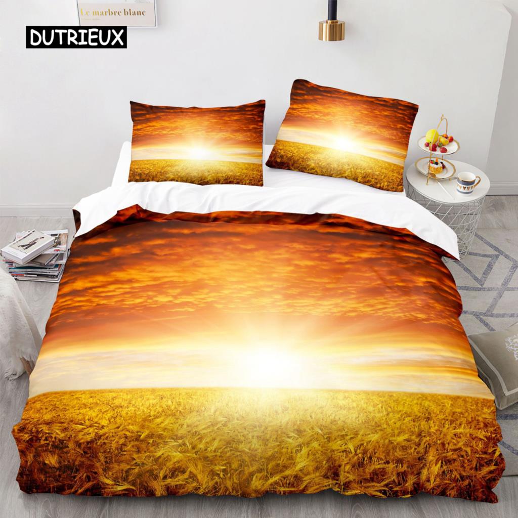 Golden Wheat Field Duvet Cover Set Microfiber Wheat Harvest Themed Quilt Cover for Adult Twin King Size Nordic Style Bedding Set