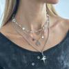 Hollow Out Star Pendant Necklace Punk Goth Y2K Metal Necklace Charm Beaded Necklace  Girl
