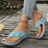 Women's Summer Wedge Flip Flop Sandals Slip On Toe Post Floral Design Comfortable Casual Footwear for Outdoor Indoor Use