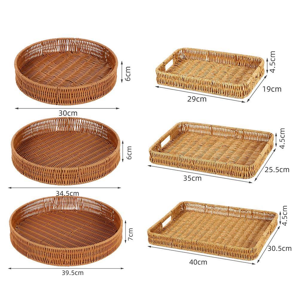 1Pcs Round Rectangular Shape Storage Tray Breakfast Bread Food Plastic Rattan Threads Basket