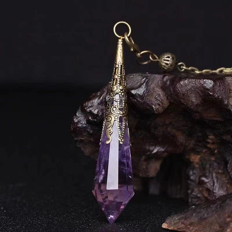 Natural Crystal Pendulum Pendant Beginner Water Drop Retro Purple Citrine Necklace Niche Section Purple Energy