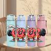 1PC Weight Lifting Gym Cartoon Character Pattern 750ml Color Plastic Sports Water Bottle Leakproof Flip Straw Lid Suitable for Sports Office Home Use