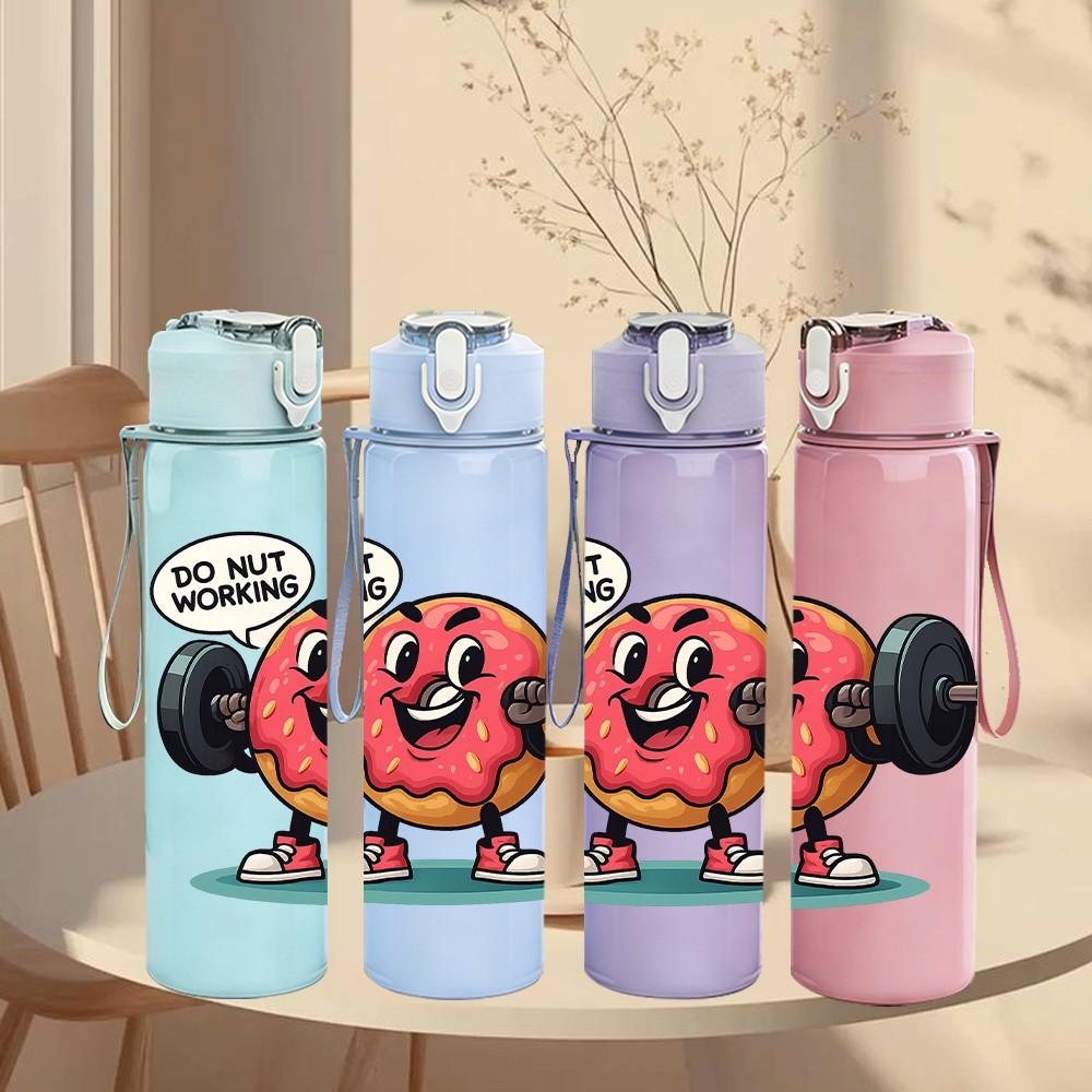 1PC Weight Lifting Gym Cartoon Character Pattern 750ml Color Plastic Sports Water Bottle Leakproof Flip Straw Lid Suitable for Sports Office Home Use