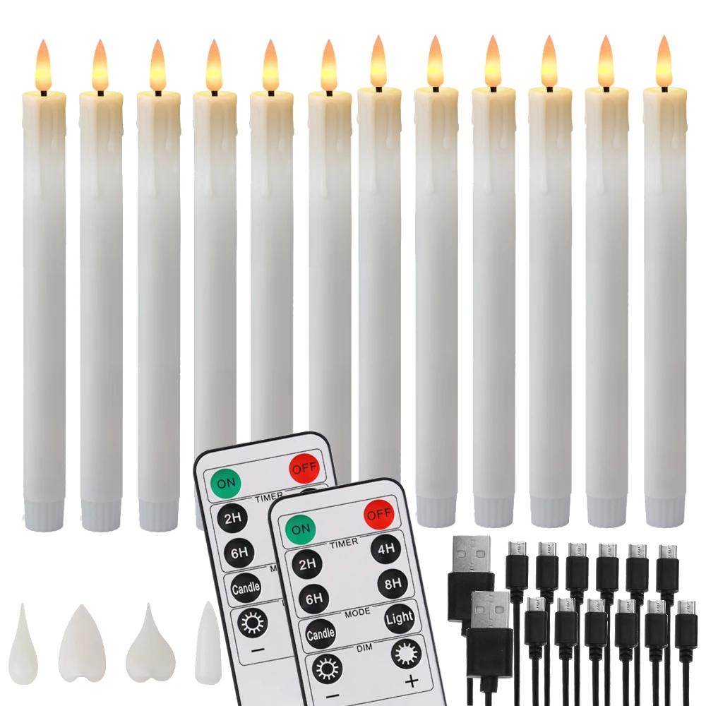 Rechargeable Taper Candles with Remote & 24Pcs Plastic Lamp Head Flickering Flameless Dripping Wax Window Candlesticks Home Deco