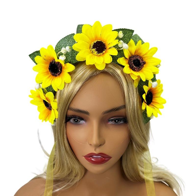 Daisy headband wreath Bohemian sun flower head with scenic seaside vacation photo dress up headband