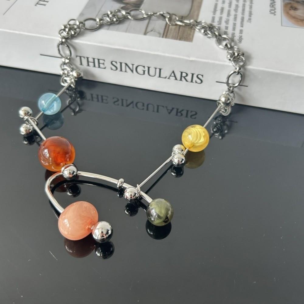 Punk Aesthetic Bead Chain Necklace Colorful Clavicle Chain Fashion Collarbone Necklace  Women