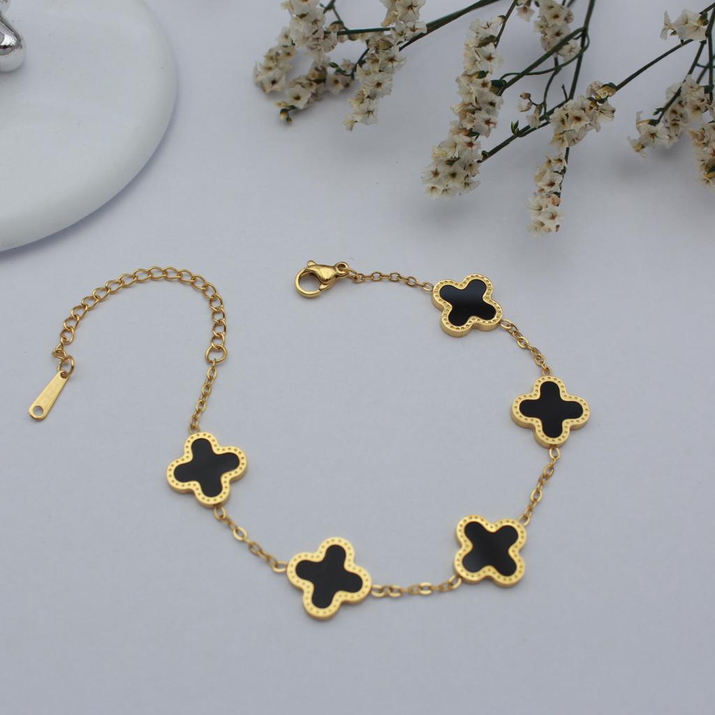 High Quality Four Leaf Clover Five Flower Bracelet Laser Lucky Clover Double Sided Ladies Bracelet