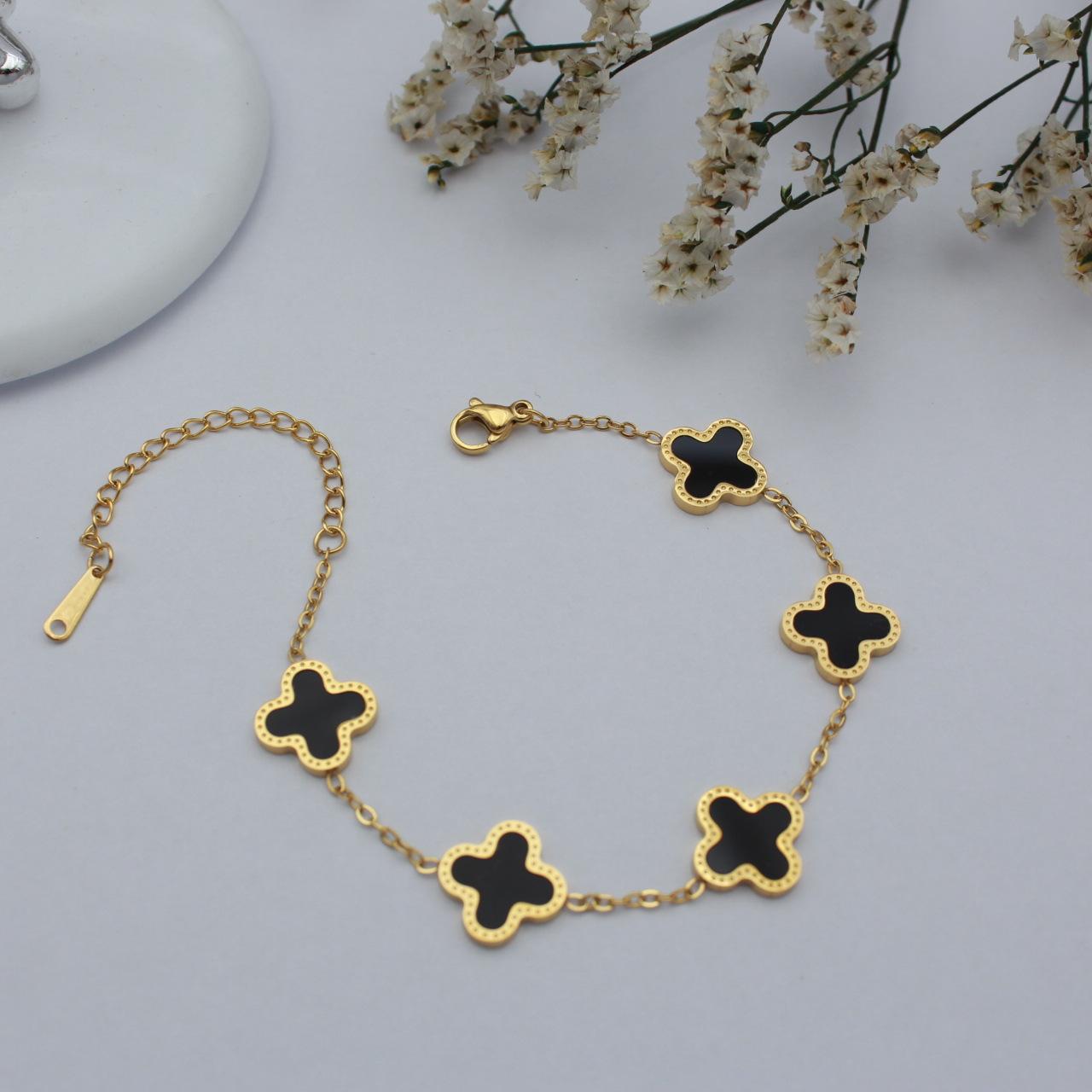 

High Quality Four Leaf Clover Five Flower Bracelet Laser Lucky Clover Double Sided Ladies Bracelet 18K
